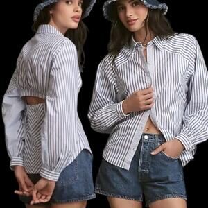 Anthropologie Blue and White Striped Blouse